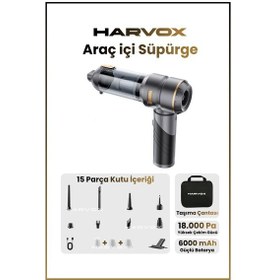 Resim Harvox 18000 Pa Güçlü Araç Süpürgesi Taşınabilir, 6000 Mah, Üflemeli, Çantalı Gri-kahve 