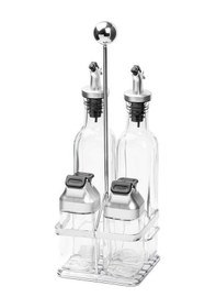 Resim Tantitoni Metal Standlı 4lü Cam Sosluk Seti - Gri Kapaklı 170ml/80ml Şeffaf 