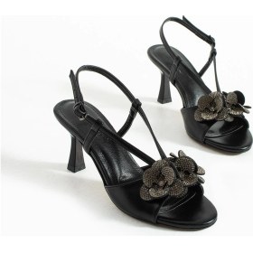 Resim Kadın Aksesuar Detaylı Topuklu Sandalet Flat - Siyah Siyah 