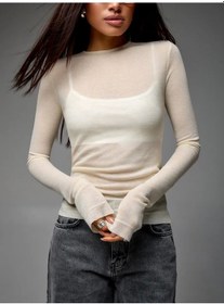 Resim Sovogue Yarı Saydam Uzun Kollu Üst 236015181 Bej 