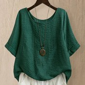 Resim Artı Boyutlu - Kadınlar Artı Boyutlu Rahat Mürettebat Yaka Üstü - Canlı Yeşil, Kısa Kollu, Düz Renk, Hafif Polyester, Yaz Tatili İçin Mükemmel, Tatil Giyim | Yuvarlak Yaka | Hafif Üst, Bayanlar T Şortları 