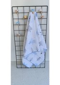 Resim Mavi Tavşanlı Müslin Örtü 80x90 Cm Bebek Müslin Battaniye Beyaz - Mavi 