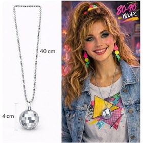 Resim Cosmotex Retro Disko Topu Şekilli 80&amp 39 Ler 90&amp 39 Lar Gümüş Renk Plastik Kolye 