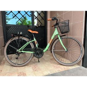 Resim Kron Tetra 3.0 26" Jant Sepetli Şehir Bisikleti 15' Kadro 21 Vites V-fren Mint Yeşili Kahverengi 