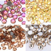 Resim Moda Parıltısı] Çok Renkli Kristal Cam Tırnak Sanatı Taşları - Düz Tabanlı, Yuvarlak Mücevherler Pembe, Altın, Şampanya ve Şeffaf Renklerde - Tırnaklar ve El İşleri için Parıldayan DIY Takı Aksesuarları 