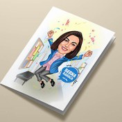 Resim Mutlu Kadın Öğretmen Karikatürlü Tebrik Kartı 
