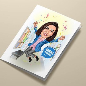 Resim Mutlu Kadın Öğretmen Karikatürlü Tebrik Kartı 