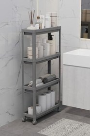 Resim Mithra Life 4 Katlı Tekerlekli Slim İnce Gri Banyo Mutfak Rafı MIT1202 