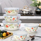 Resim 5 adet Enamel Çok Fonksiyonlu Kapalı Meyve ve Sebze Taze Tutma Kutusu, Taşınabilir Öğle Yemeği Kutusu, Anında Noodle Kasesi, Buzdolabı Taze Tutma Kasesi, Gıda Saklama Kabı, Ev Mutfak, Ofis Okul Öğle Yemeği, Açık Hava Piknik Kampı için Uygun 