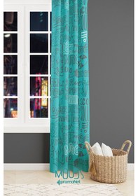 Resim Mavi Müzik Desenli Fon Perde Genç Odası Oturma Odası Süet Dijital Baskılı Ekstrafor Büzgü Tek Kanat Çok Renkli 