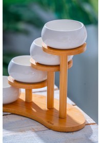 Resim Acar Yam-07545/12 Pamira Bambu Standlı 4'lü Porselen Kase Seti - 8.5 Cm Beyaz 