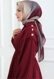 Resim EnModa Kadın Saten Beli Lastikli Omuzları Düğme Detaylı V Yaka Tesettür Gömlek 