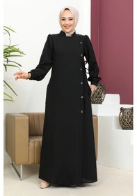 Resim Nevayla Moda Bağlamalı Çıt Çıt Detaylı Ferace - Siyah 