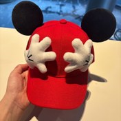 Resim Mickey Mouse Ears Beyzbol Şapkası - Kırmızı Kenar ve Beyaz Kulaklarla Ayarlanabilir, Nefes Alabilen Polyester Güneş Şapkası, Güneş Şapkası 