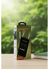 Resim 10000mah Güneş Enerjili Taşınabilir Şarj Cihazı - Çift Led Fenerli, Lcd , 2 Usb-c Powerbank 