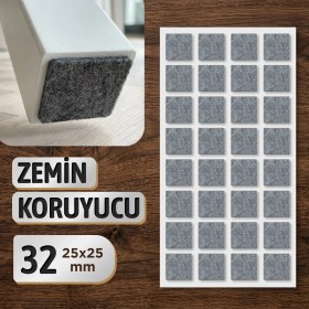 Resim Badem10 Zemin Koruyucu Keçe 25X25 mm Yapışkanlı (32'li Paket) Masa Sandalye Mobilya Koltuk Ayak Keçesi Kare 