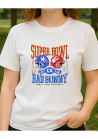 Resim Super Bowl Baskılı Bad Bunny T-shirt Beyaz 