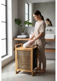 Resim Bambu Çamaşırlık - Kirli Çamaşır Sepeti 40x40x61 Cm. Açık Kahverengi 