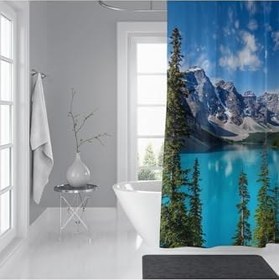 Resim Tropik Home Banyo Duş Perdesi Kayalık Dağlar Desen Dijital Baskılı Banyo Perdesi, Tek Kanat C Halkalı-180x200 cm 