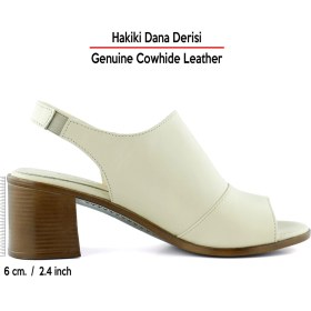 Resim Erkan Saçmacı Emilia Bej Hakiki Deri Arkası Açık Lastik Bantlı Kalın Topuklu Rahat Günlük Sandalet 