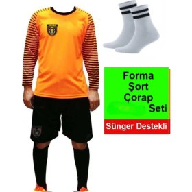 Resim Kaleci Çocuk Forması Turuncu Omuz Kol Sünger Destekli 4 Parça Forma Şort Çorap Bileklik Hediye 