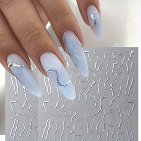 Resim 2 adet Metalik Lineer Tırnak Sanatı Çıkartması - Şık DIY Tırnak Tasarımı için 3D Gümüş Çizgi Çıkartmaları, Kendinden Yapışkanlı, Parlak Bitiş, Fantezi Temalı, Kolay Uygulama, Tırnak Sanatı Aksesuarı 