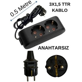 Resim Avarson 2'li İkili Priz Topraklı Kablolu Siyah 3x1,5 Ttr 0,5 Yarım Metre 