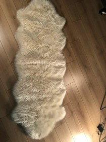 Resim Halı Vagonu Krem Renkli Uzun Tüylü Exclusive Post - Tekli (Tek Uçlu) / 75x150 