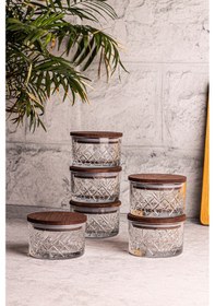 Resim Snippy Milla 6'lı Ahşap Vakumlu Kapaklı Cam Kahvaltılık Ahşap - Şeffaf 