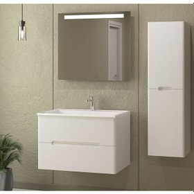 Resim Duarıno 80 Cm Beyaz Led Aynalı Banyo Dolap Takımı 