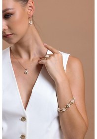 Resim 3,5 Mm Piramit Model Doğal İnci Bileklik 20 Cm / Beyaz Beyaz Beyaz Altın 