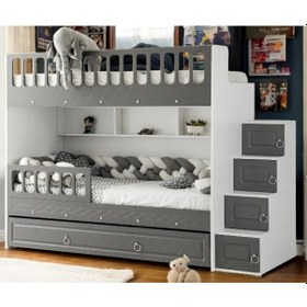 Resim Kardelen Mdf Çelik Profilli Yavrulu Ranza Antrasit Beyaz M2 90 X 190 CM 