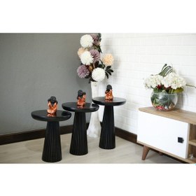 Resim Wood Ahşap 3 Lü Set Siyah Renk Fitilli Mantar Yan Sehpa Modern Fiskos / Çiçeklik / Zigon Sehpa Siyah 