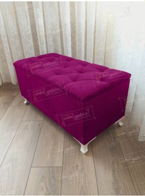 Resim Lüks Sandıklı Kapitone Puf Bench Ayakucu Koltuk Mor 