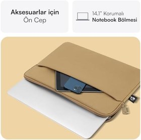 Resim MACK MCE-1503 14.1" Nova Eco Çevre Dostu 13-14 inç Yeni MacBook Pro için Kılıf, Aksesuar Bölmeli Laptop kılıfı, YKK Fermuarlı Notebook & Tablet kılıfı, Camel 
