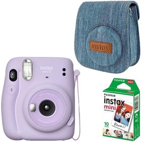 Resim Instax Mini 11 Fotoğraf Makinesi - Jean Çanta - 10lu Film Seti Lila 