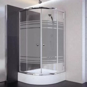 Resim Sırduş 90X90X180 Oval Parlak Profil 06 Kumlu Cam Duş Kabini & 90X90X16 Panelli Duş Teknesi Set 