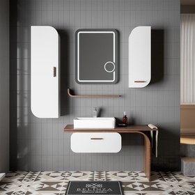 Resim Irony Banyo Dolabı Takımı Beyaz Ceviz 120 cm 