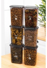 Resim Vienev Beyaz Serigrafi Etiketli 6lı Peggy Dikdörtgen Saklama Kabı Seti 1500 Ml Antrasit 