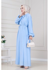 Resim Sevitli Yakası Bağcıklı Lara Elbise-bebe Mavi-5326 Bebe Mavi 