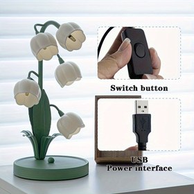 Resim USB Güçlü Suzuran Çiçek Masa Lambası, Sahte Çiçek Tasarımı, Mat Metal Kaplama, Sanatsal Dekoratif Aydınlatma, Anahtar Düğme Kontrolü, Güç Arayüzü Dahil 