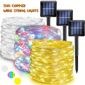Resim LEDOR 1-Pack Güneş Dizisi Işıkları Dış Mekan, 300/200/100/50 LED, Su Geçirmez, 8 Aydınlatma Modu, Bakır Tel, Metal, Film Teması, Düğme/Anahtar Kontrolü, Sarı Işık, Güneş Şarjı, Nikel Pil, Zamanlayıcı Özelliği, Ağaç Bahçe Patio Parti Noel - Sıcak Beyaz/Renk/Beyaz 