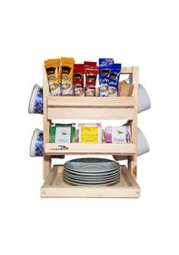 Resim Doğal Ahşap Poşet Çay Nescafe 3Ü1 Arada Standlı İki Katlı Askılık 
