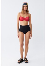 Resim Akbeniz Kadın Straplez Kırmızı Yüksek Bel Bikini Takımı 