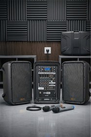Resim Hepa-Merz Potent Kompakt Portatif Ses Sistemi Mixer Çift Hoparlör ve Çift Mikrofon 1000W 