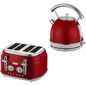 Resim Berghoff GEM RETRO Kırmızı Dört Dilim Ekmek Kızartma Makinesi & 1.7 Litre Kırmızı Yuvarlak Su Isıtıc 