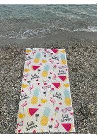 Resim Baskılı Plaj Havlusu Beyaz - Pembe 
