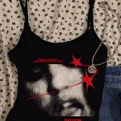 Resim Kadınlar İçin Y2K Grafik Baskılı Kolsuz Crop Top - Siyah Esnek Dar Kesim Yazlık Gömlek, Cesur "Passion" Yazı ve Yıldız Desenli, Makinede Yıkanabilir Günlük Streetwear, Trendy Stil, Şık Kumaş 