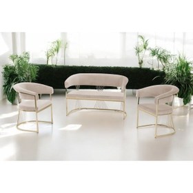 Resim Rozexi Rio Çay Seti Takımı Koltuk Takımı Oturma Odası Kafe Antre Hol Ofis 2+1+1 Gold Metal 