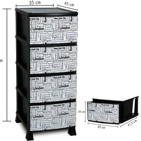 Resim Homie 4 Katlı Çekmeceli Baskılı Desenli Kapaklı Plastik Komidin - Sebzelik - Çekmece 